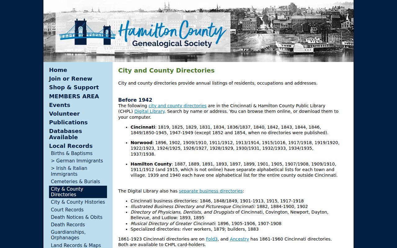 Delhi Township city directory research through the Hamilton County Genealogical Society holdings guide