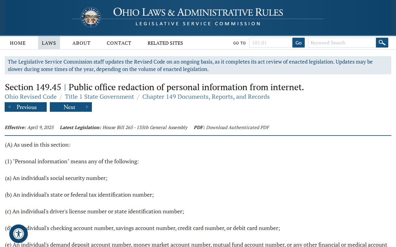 Delhi Township neighbors reference to Ohio online personal-information redaction law
