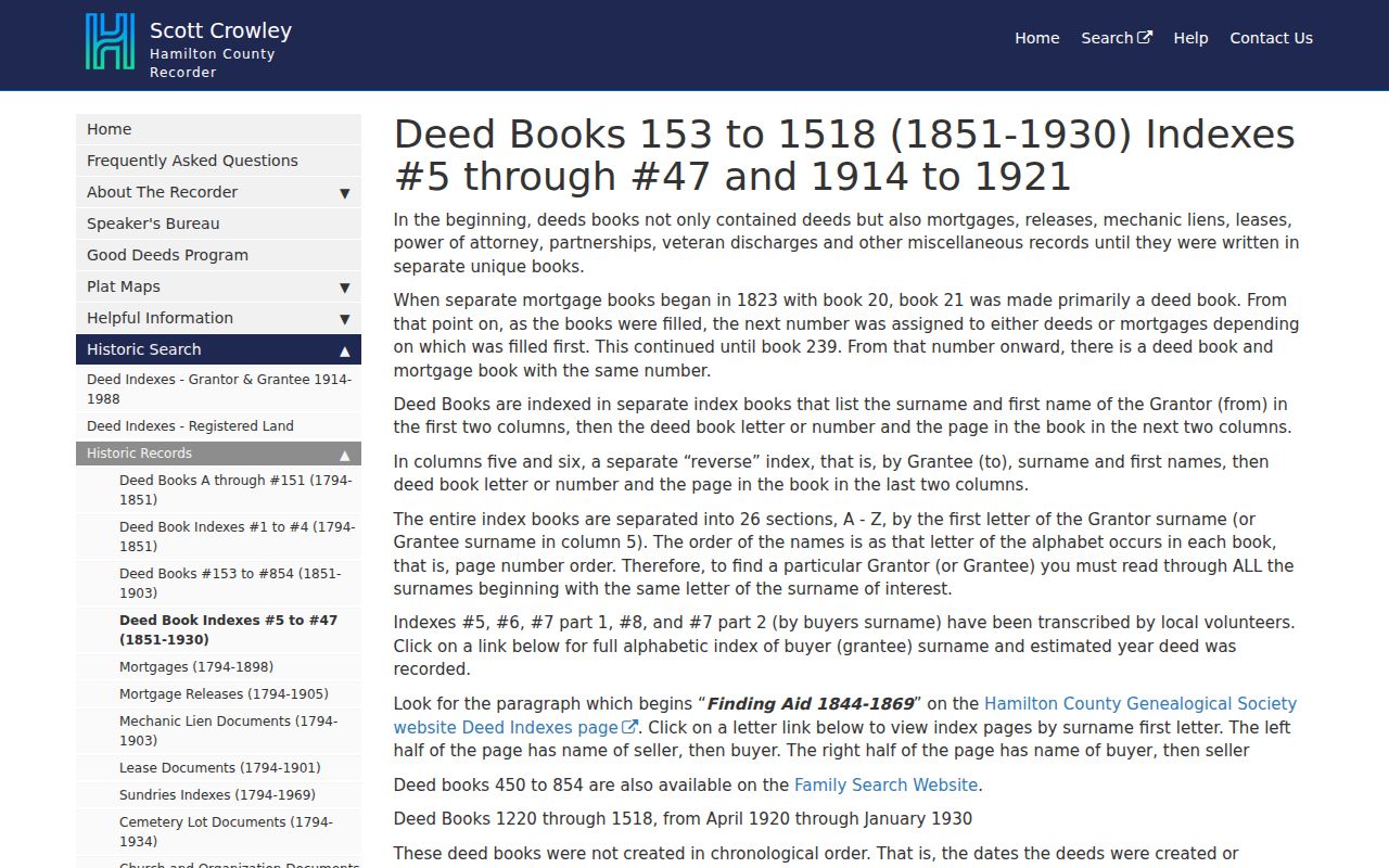 Delhi Township previous residents historic Hamilton County grantor and grantee index