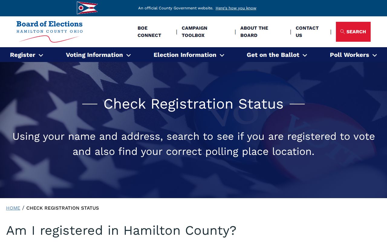 Delhi Township resident lookup through the Hamilton County voter registration check