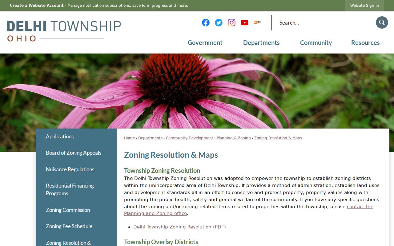 Delhi Township street directory view of Delhi zoning maps and CAGIS directions