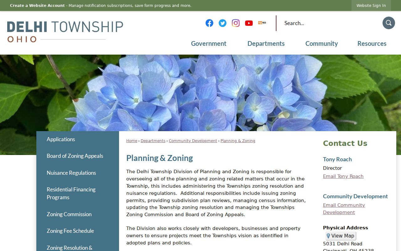 Delhi Township street directory view of Planning and Zoning information